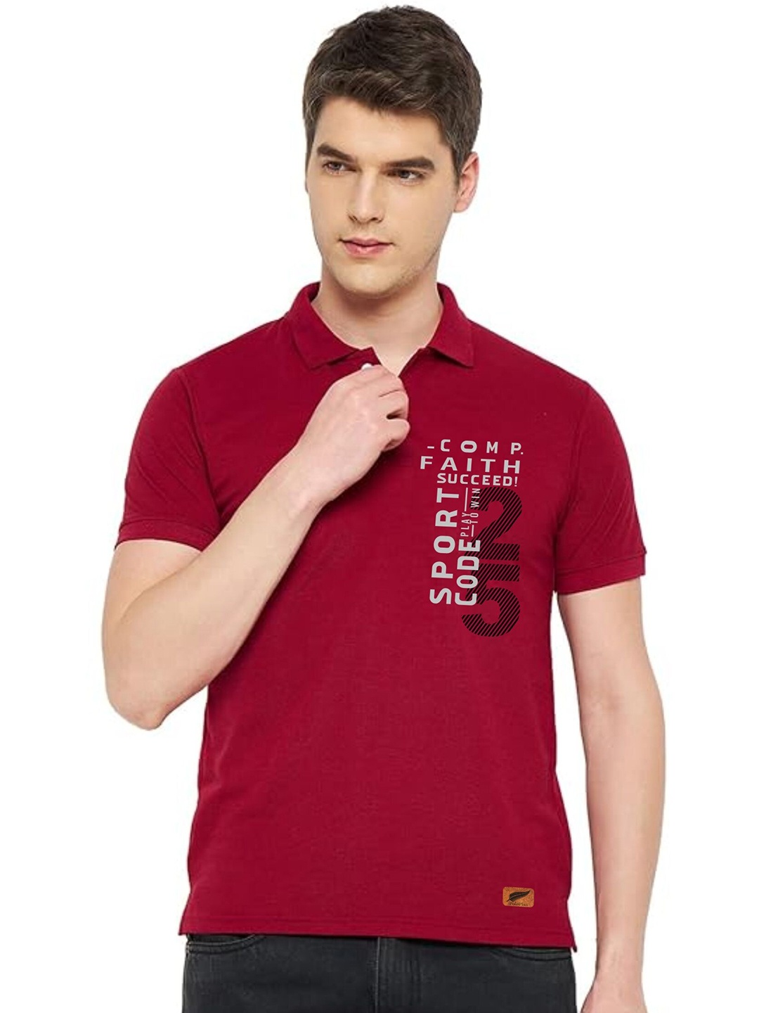 

Polo Plus Regular Fit Short Sleeves Polo Collar Typographic Printed Dri-FIT T-shirt, Maroon