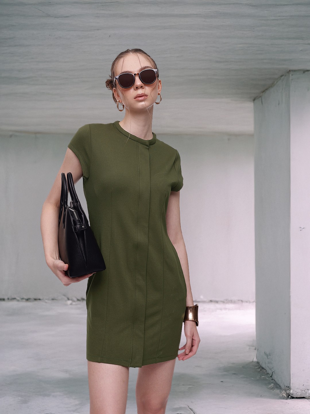 

French Connection Knitted Bodycon Mini Dress, Olive