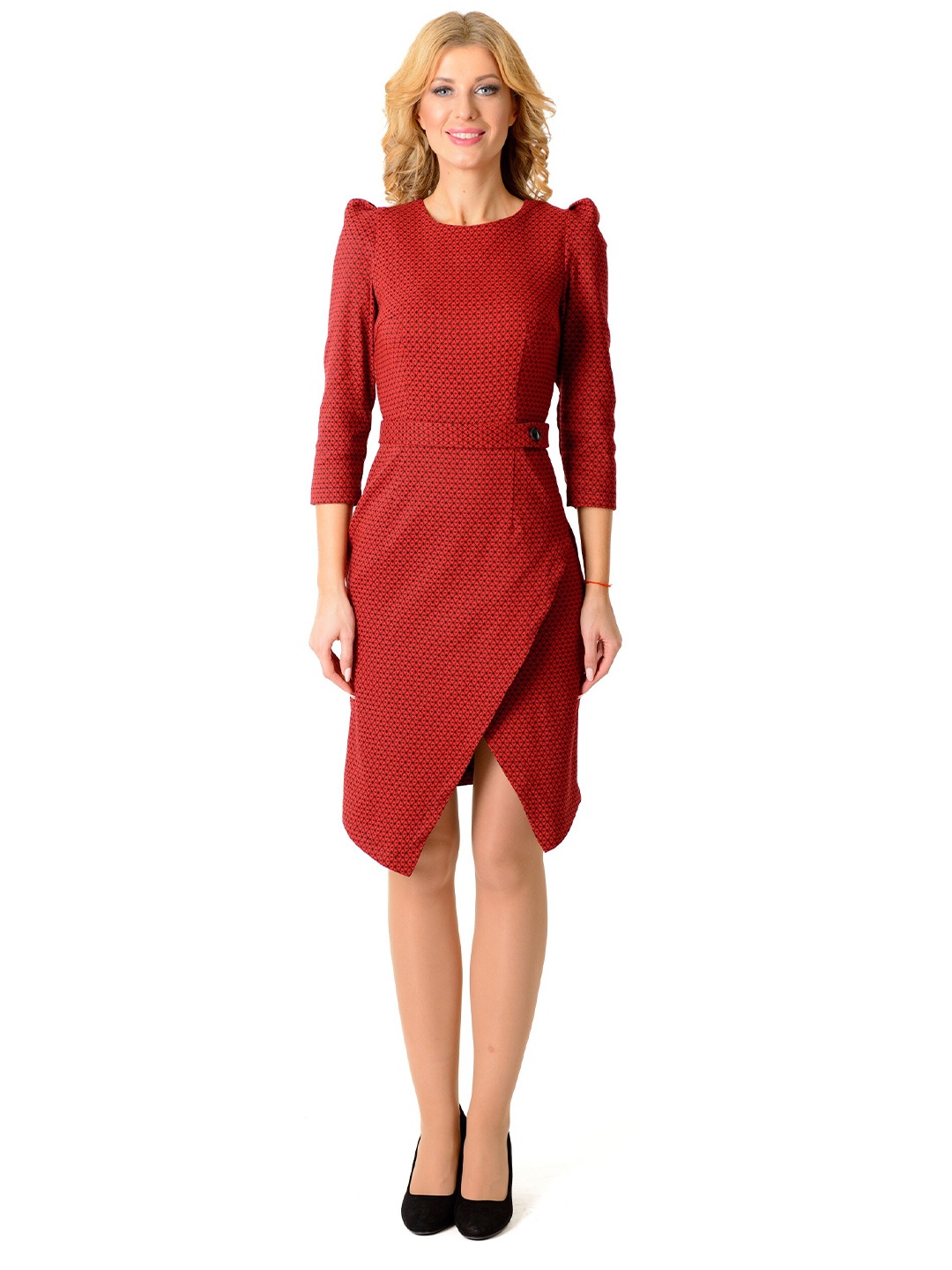 

Diyas London Geometric Printed Puff Sleeves Sheath Dress, Red