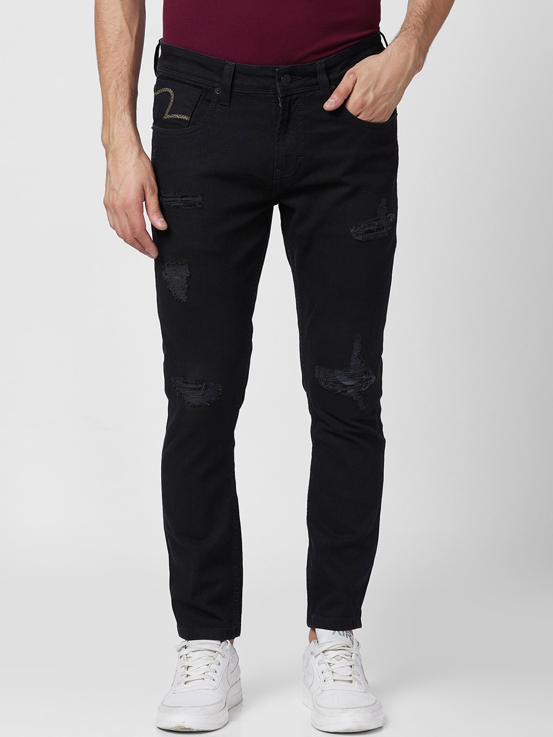 

SPYKAR Men Slim Fit Low Distress Stretchable Jeans, Black