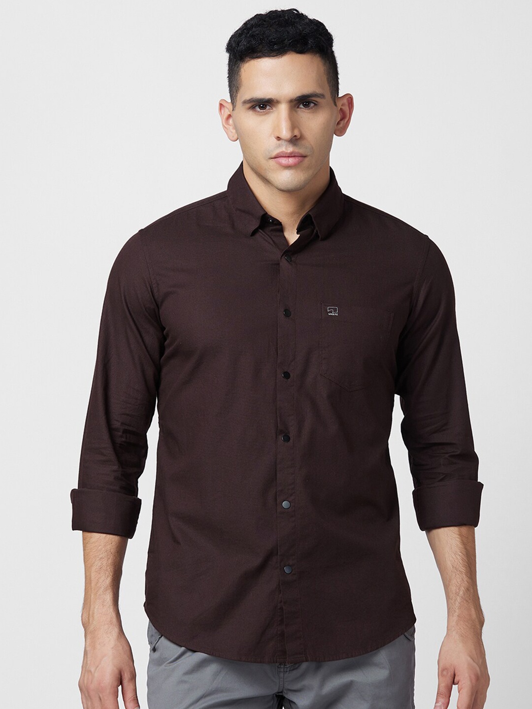 

SPYKAR Slim Fit Opaque Cotton Casual Shirt, Brown