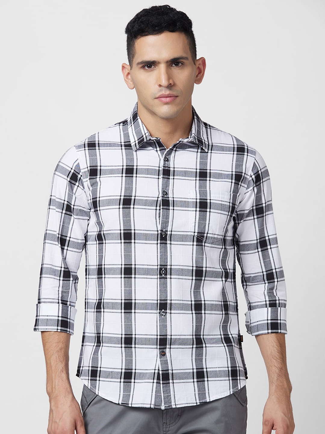 

SPYKAR Slim Fit Tartan Checks Cotton Casual Shirt, White