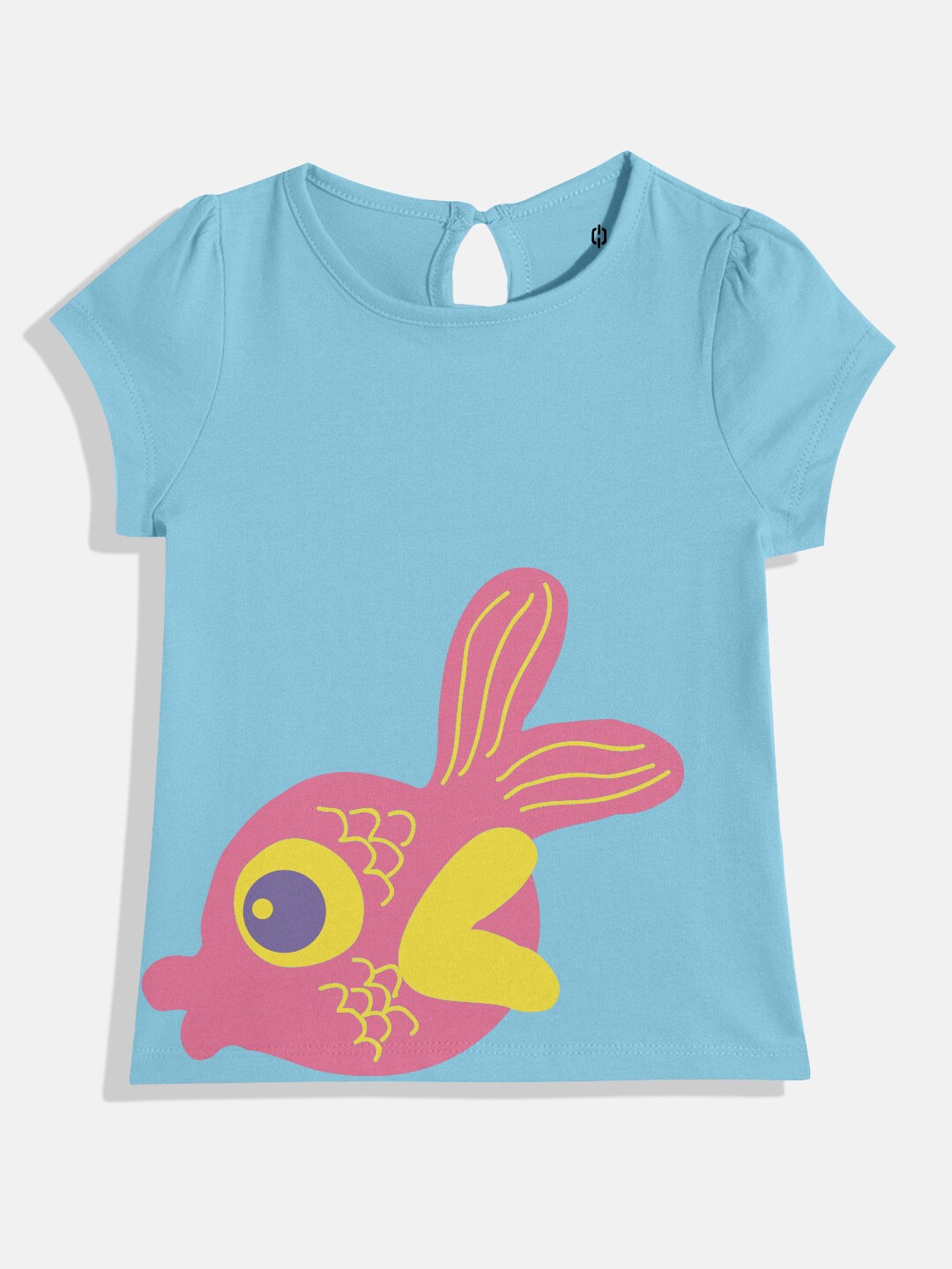 

Huetrap Girls Printed Cotton T-shirt, Turquoise blue