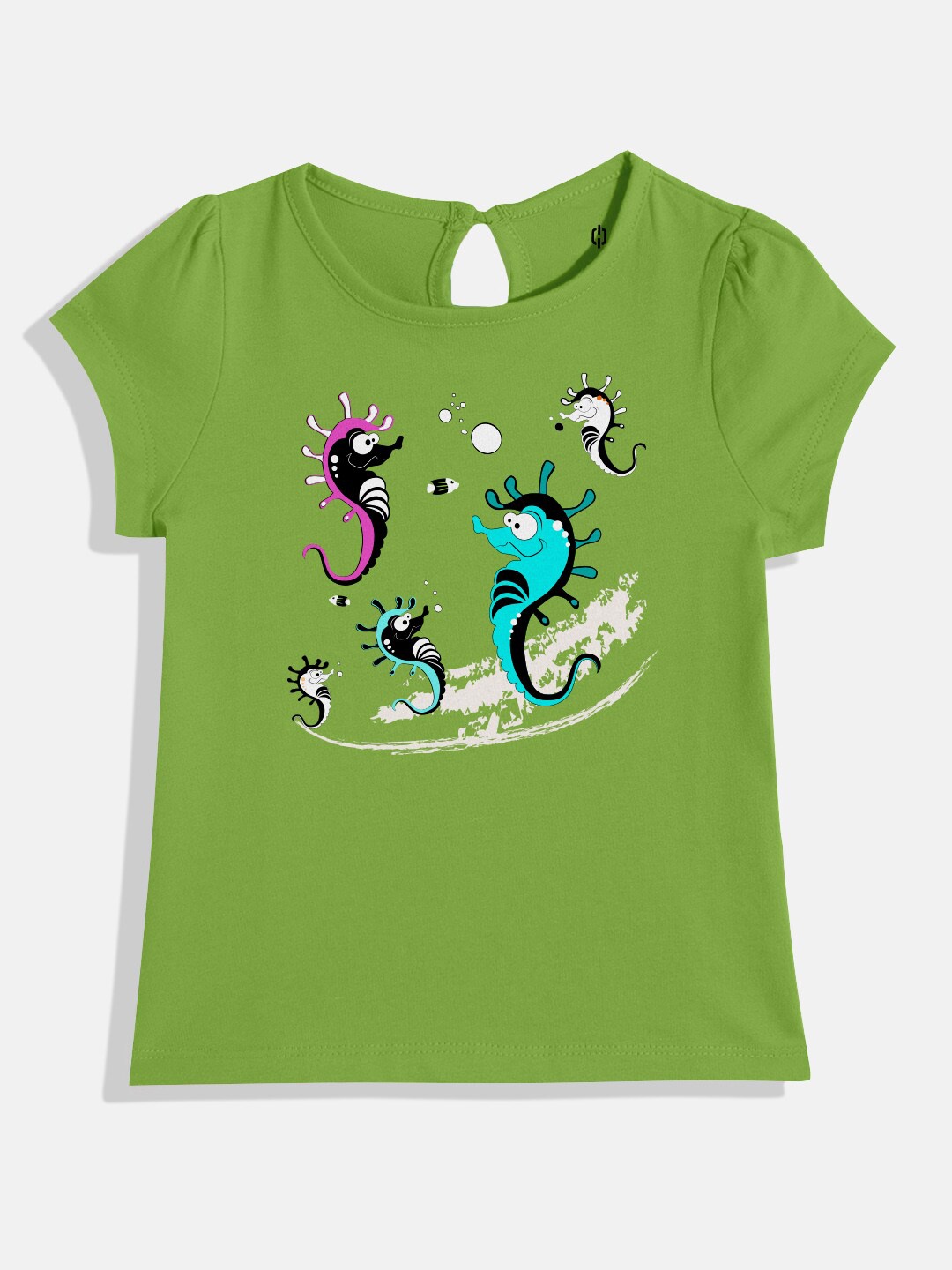 

Huetrap Girls Printed Cotton T-shirt, Green