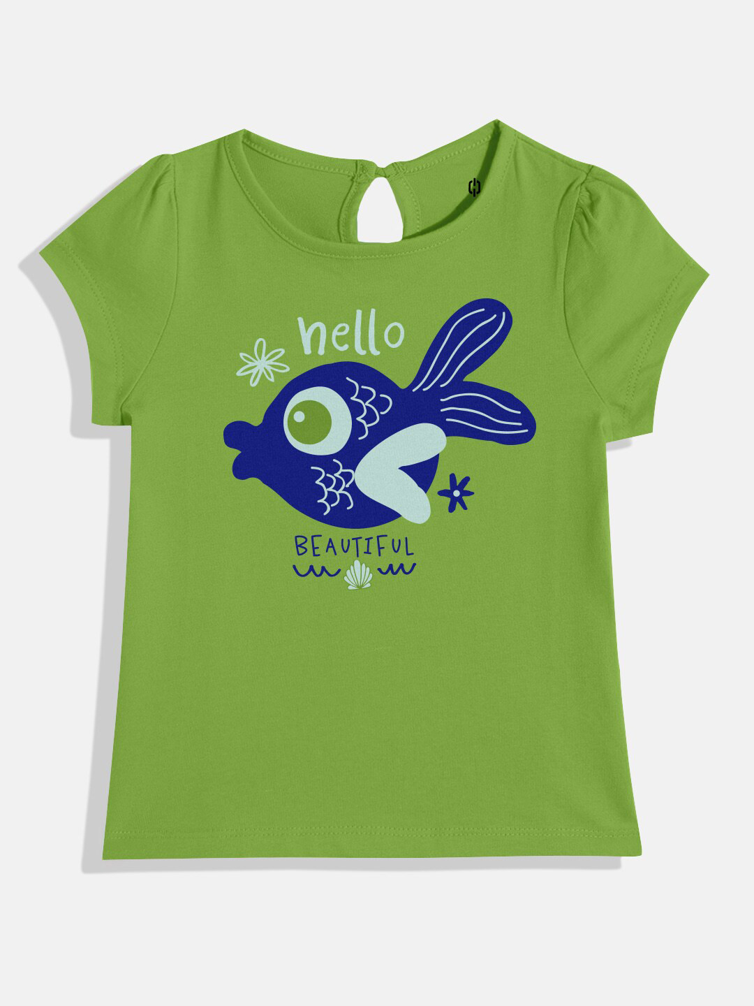

Huetrap Girls Graphic Printed Round Neck Cotton Top, Green