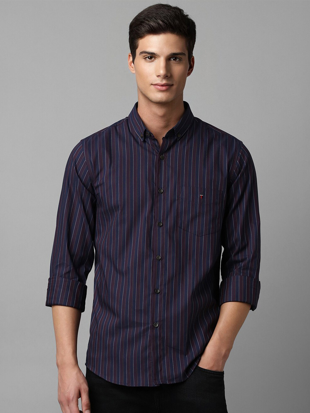 

Louis Philippe Sport Striped Super Slim Fit Casual Shirt, Navy blue