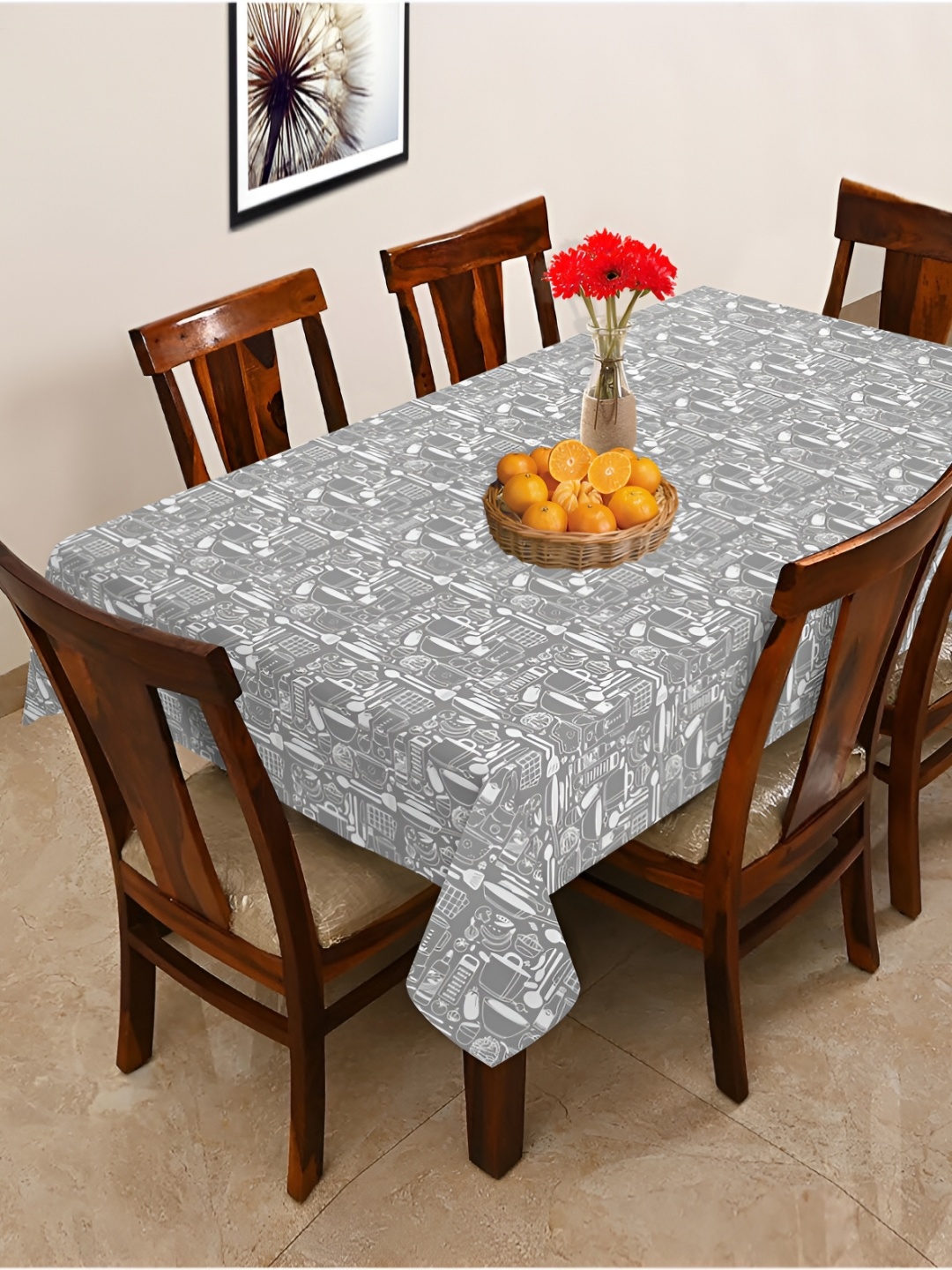 

OASIS Grey & White Cotton 6-Seater Table Cover