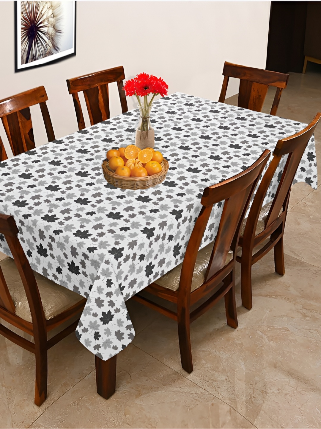 

OASIS Grey & White Floral Printed Cotton 6-Seater Table Cover