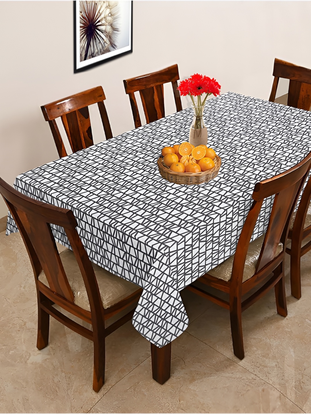 

OASIS Grey & Black Cotton 6 Seater Table Cover