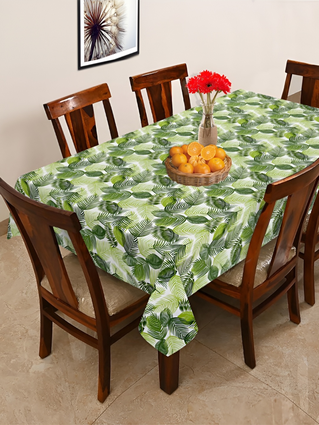 

OASIS Green Floral Printed Cotton 6-Seater Table Cover