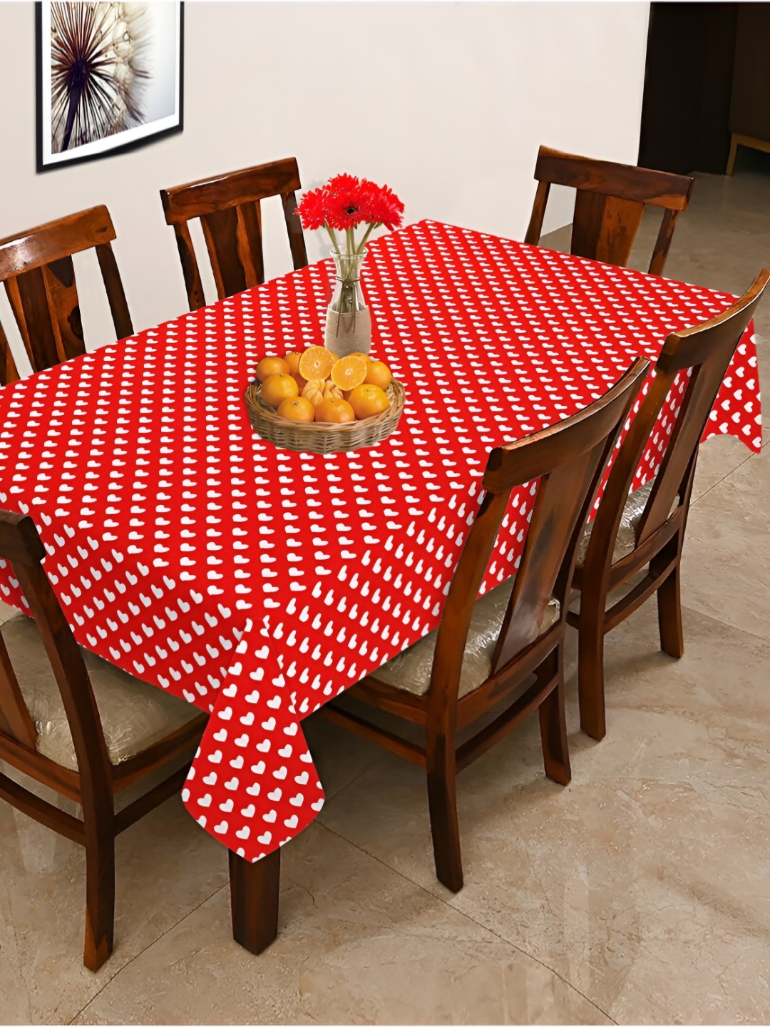 

OASIS Red & White Cotton 6-Seater Table Cover