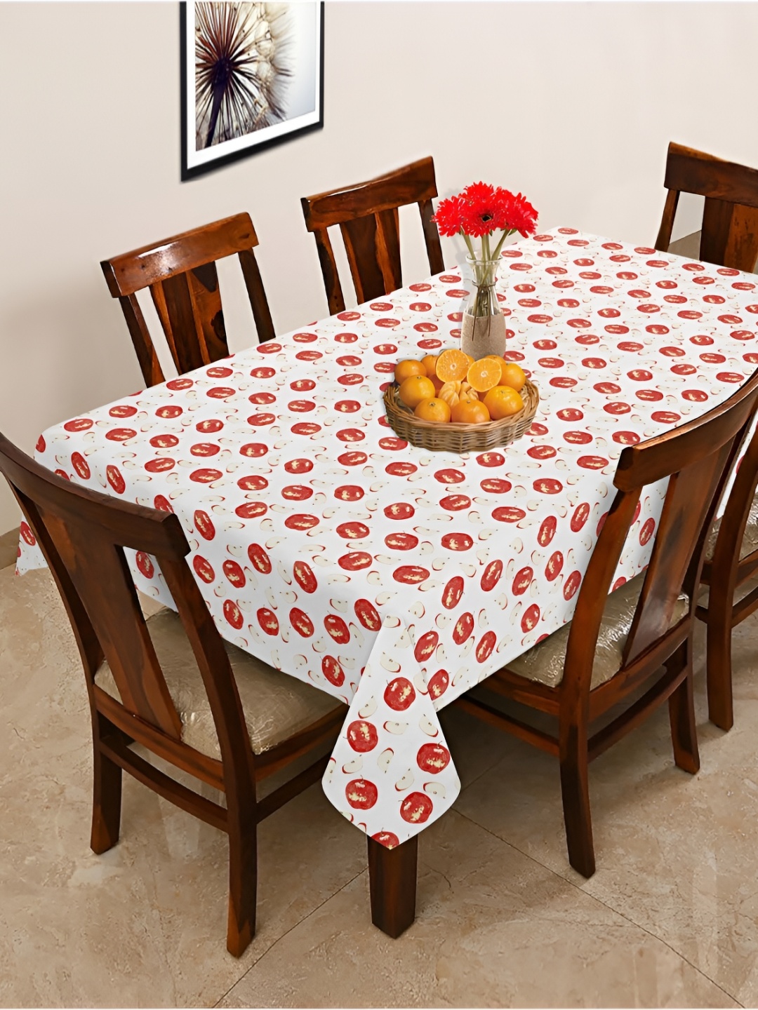 

OASIS Red & White Cotton 6-Seater Table Cover