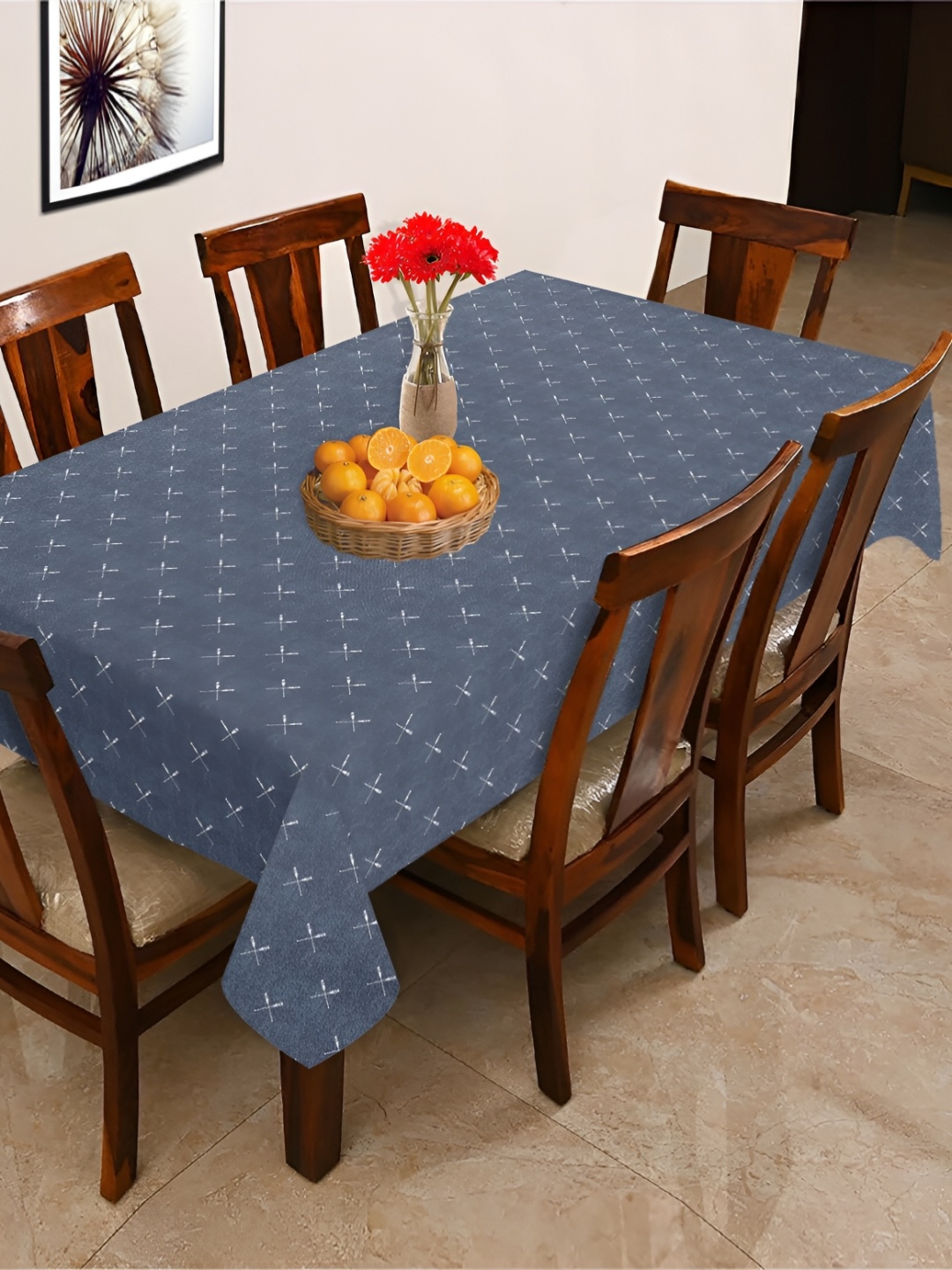 

OASIS Blue & White Cotton 6-Seater Table Cover