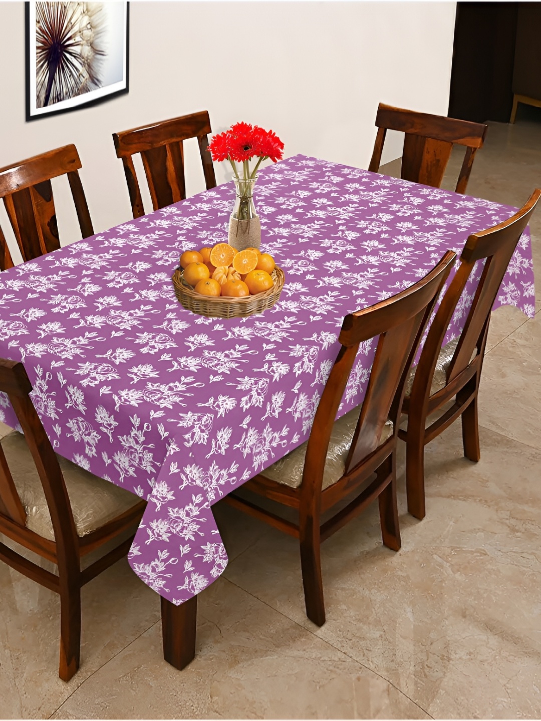 

OASIS Lavender & White Floral Printed Cotton 6-Seater Table Cover