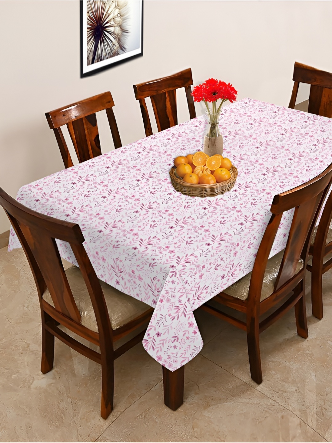 

OASIS Lavender & White Floral Printed Cotton 6-Seater Table Cover