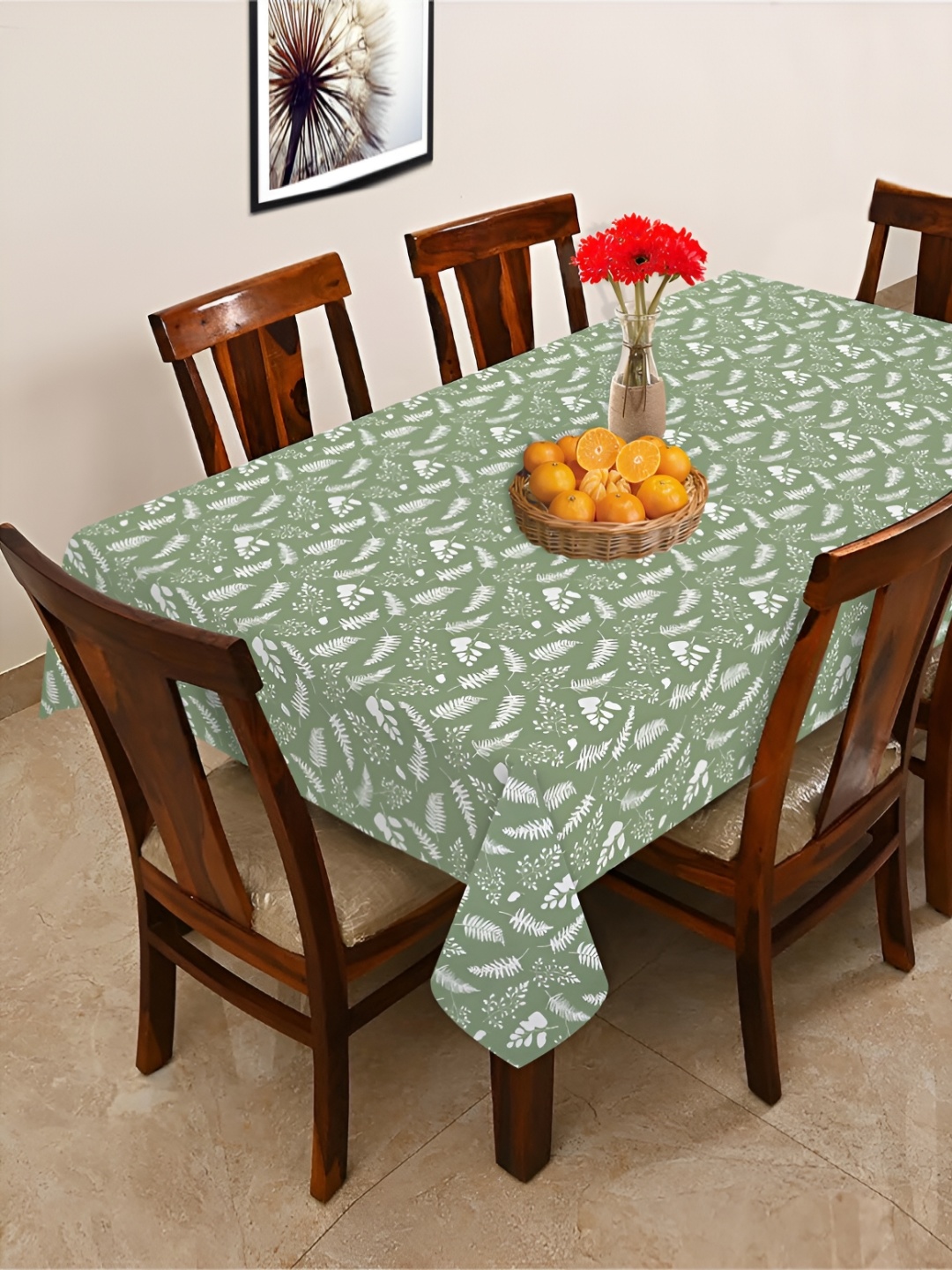 

OASIS Green & White Floral Printed Cotton 6-Seater Table Cover