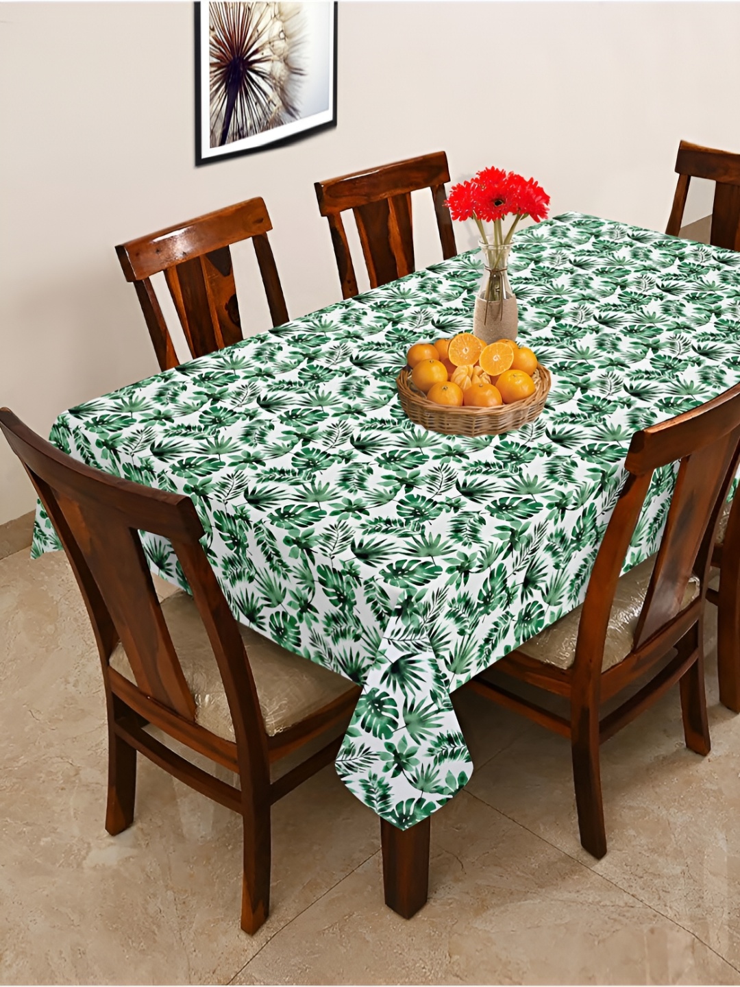 

OASIS Green & White Floral Printed Cotton 6-Seater Table Cover