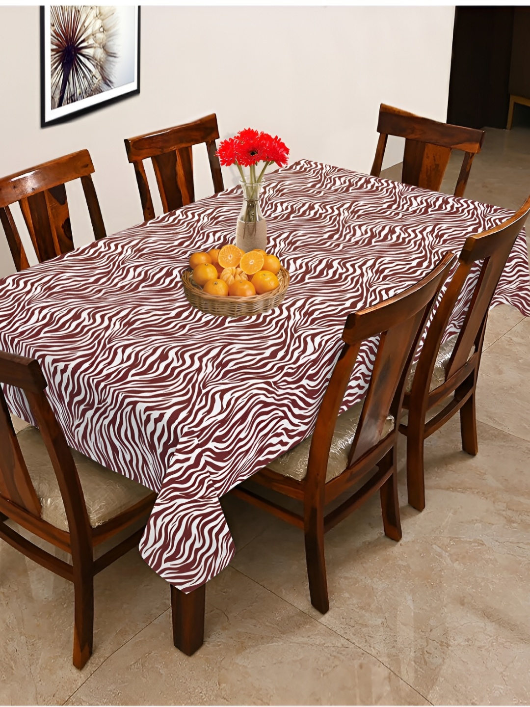 

OASIS Brown & White Geometric Printed Cotton 6-Seater Table Cover