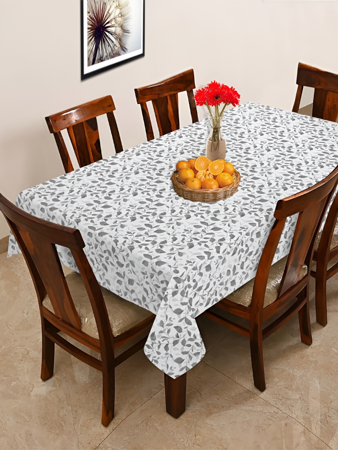 

OASIS Grey & White Floral Printed Cotton 6-Seater Table Cover