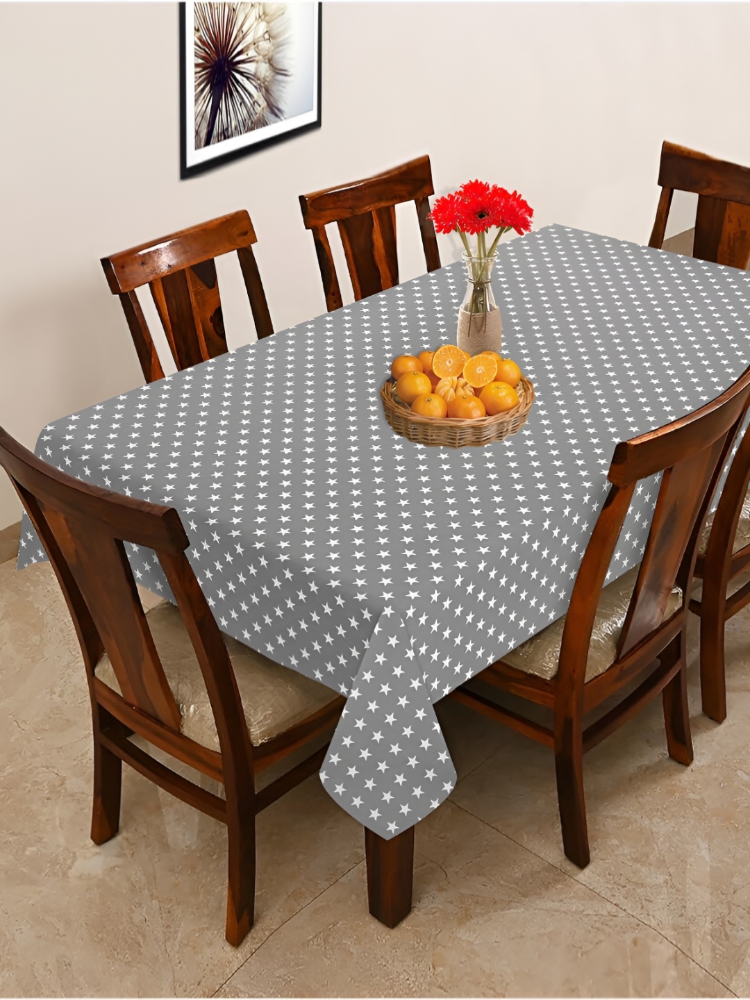 

OASIS Grey & White Cotton 6-Seater Table Cover