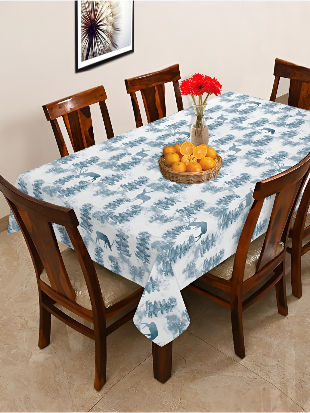 

OASIS Blue & White Cotton 6-Seater Table Cover