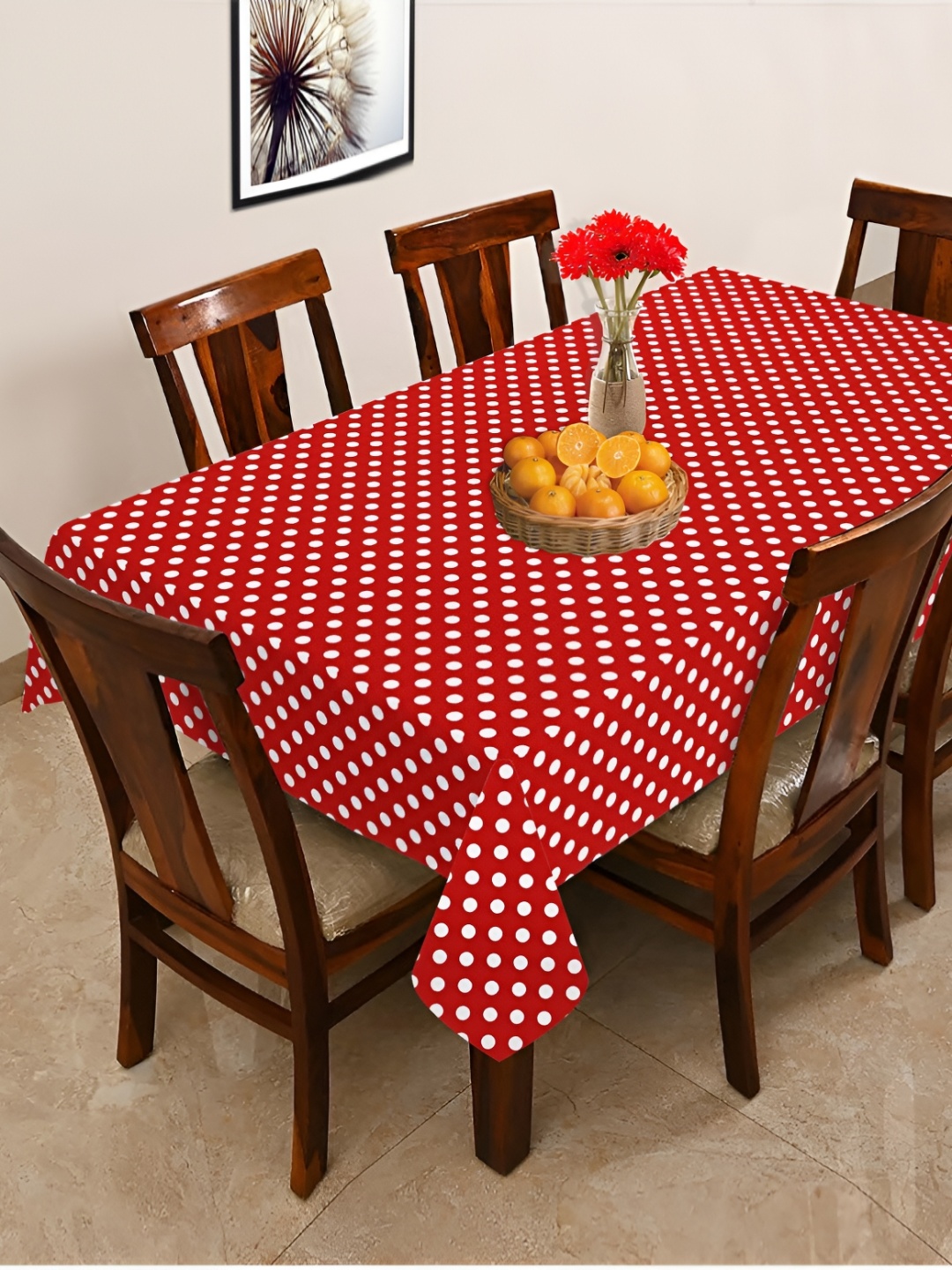 

OASIS Red & White Cotton 6-Seater Table Cover