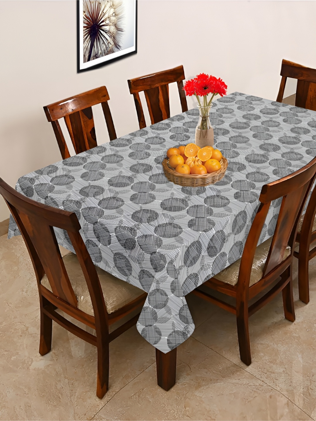 

OASIS Black & Grey Geometric Cotton 6-Seater Table Cover