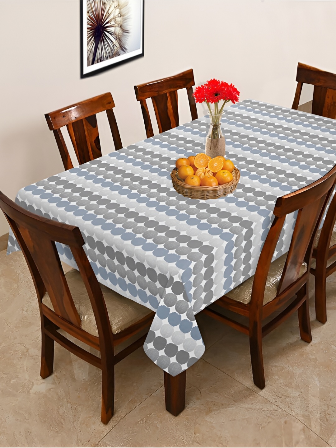 

OASIS Grey & Blue Geometric Cotton 6-Seater Table Cover