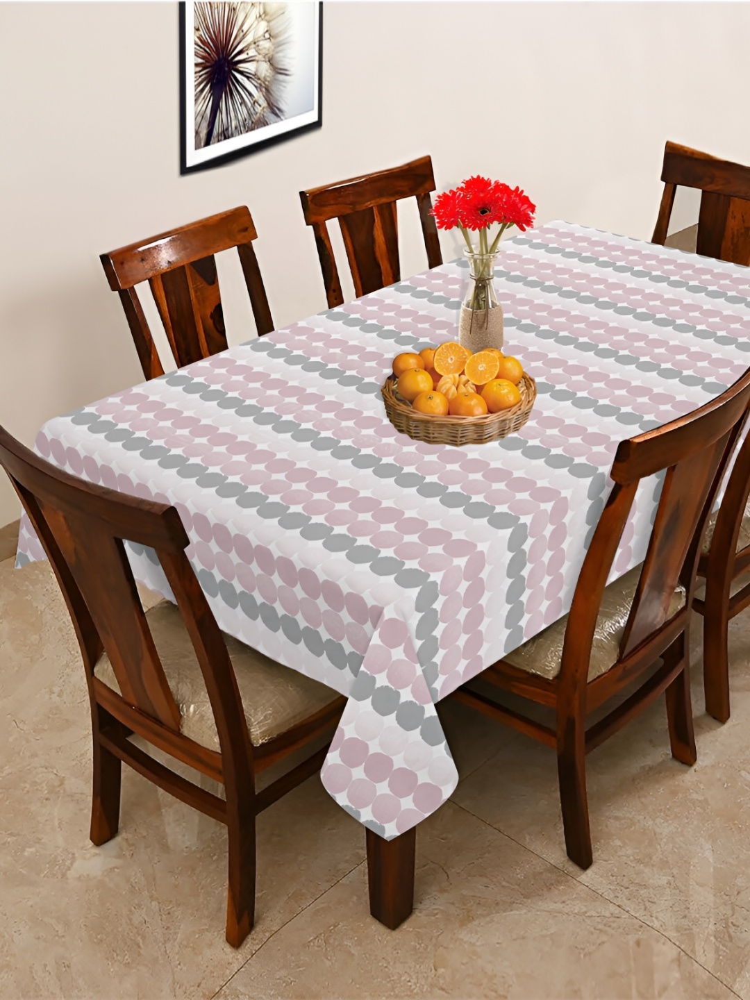 

OASIS Pink & White Cotton 6-Seater Table Cover