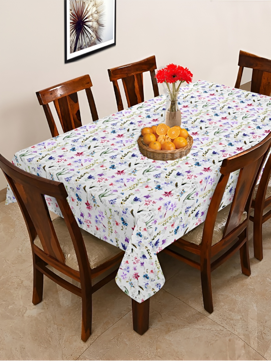 

OASIS Blue & Green Floral Printed Cotton Rectangular Shaped 6 Seater Table Cover