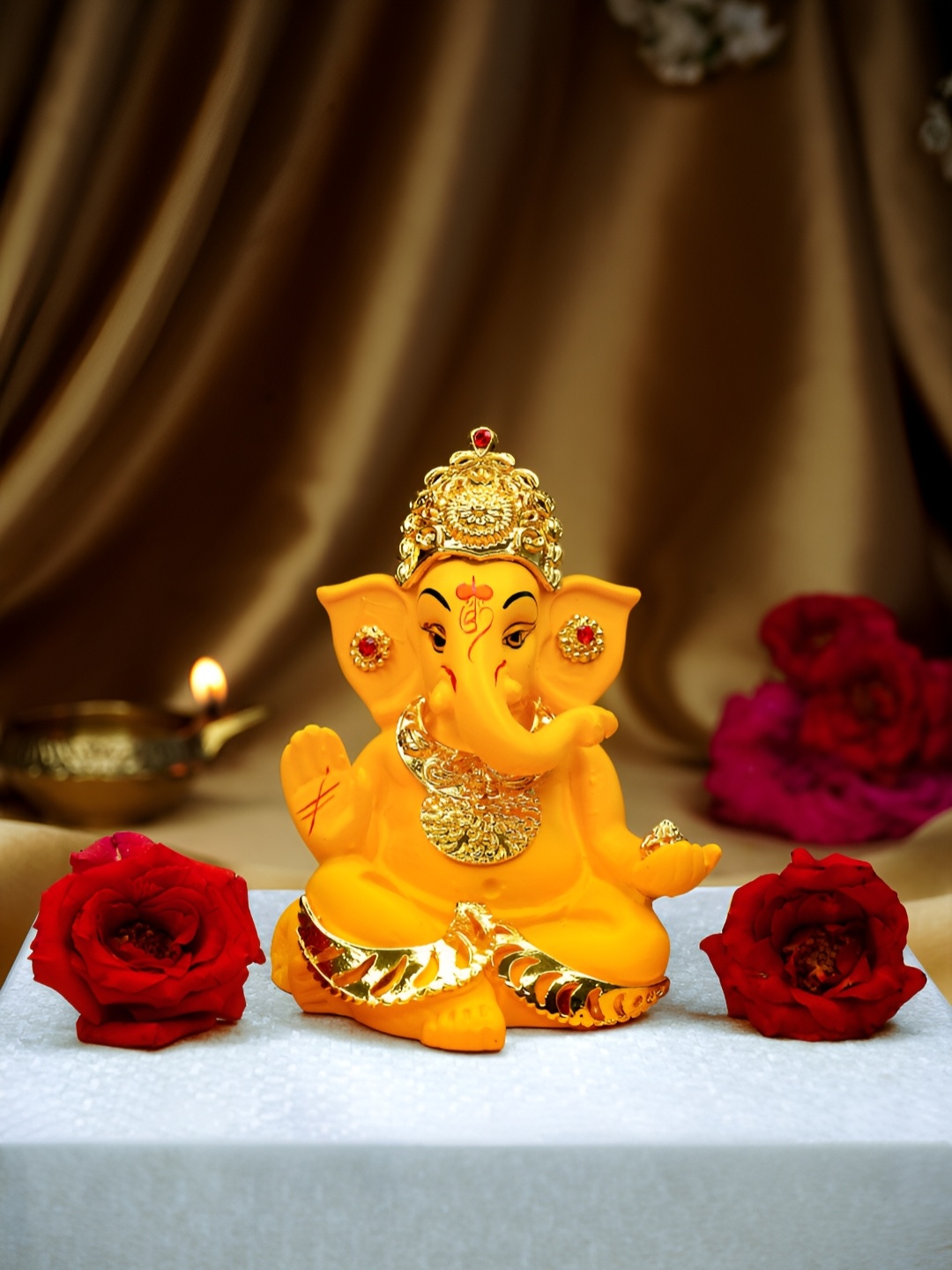 Ekhasa Yellow Tiny Ganesh Idol Religious Showpiece