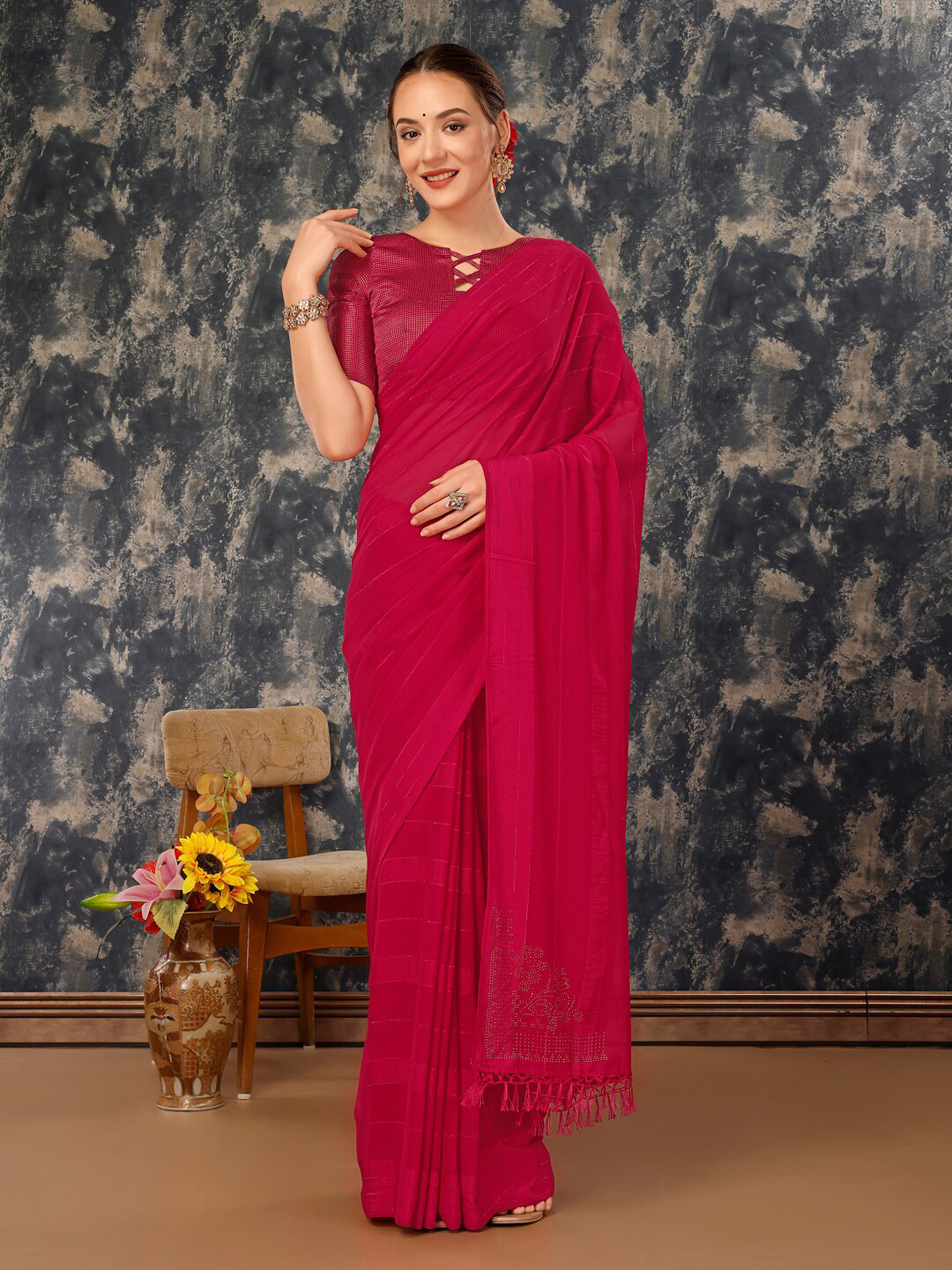 

HERE&NOW Pure Chiffon Saree, Pink