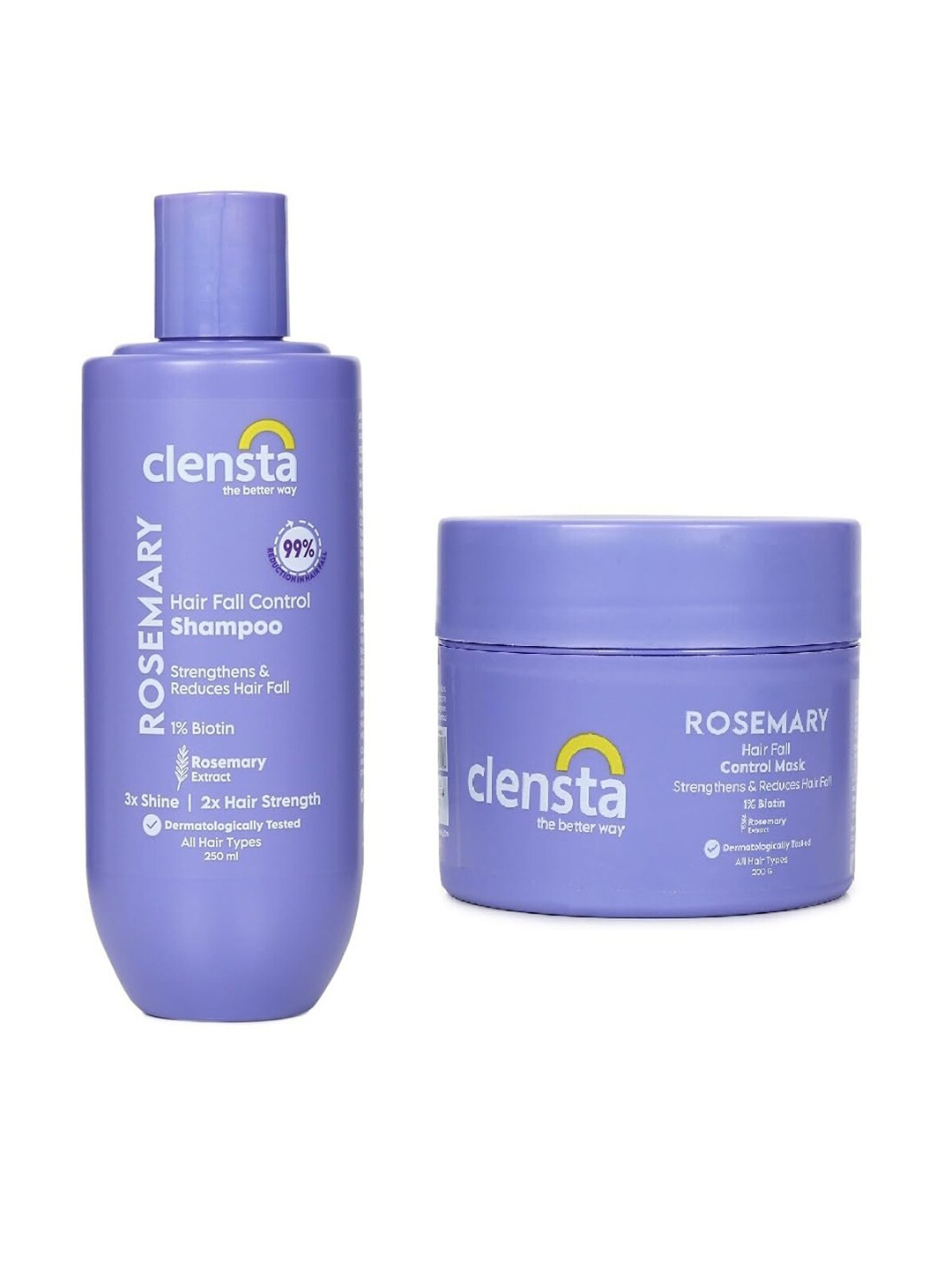 

Clensta Rosemary Hair Fall Control Shampoo 250ml & Hair Mask 200g, Purple