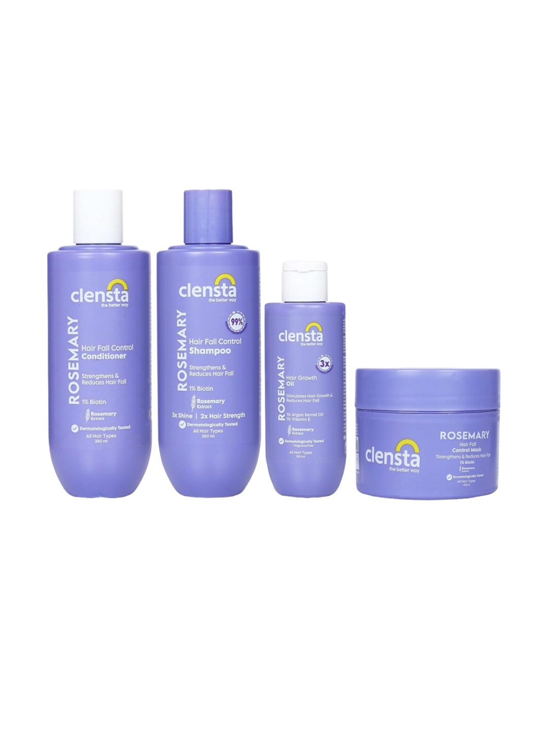 

Clensta Rosemary Shampoo-250ml Hair Oil-150ml Conditioner-250ml Hair mask-200gm, Purple