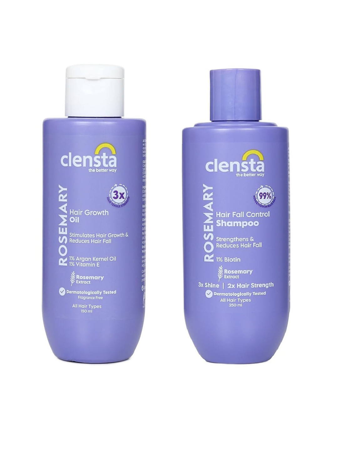 

Clensta Rosemary Hair Fall Control Shampoo 250ml & Hair Oil For Reducing Hair Fall 150ml, Purple
