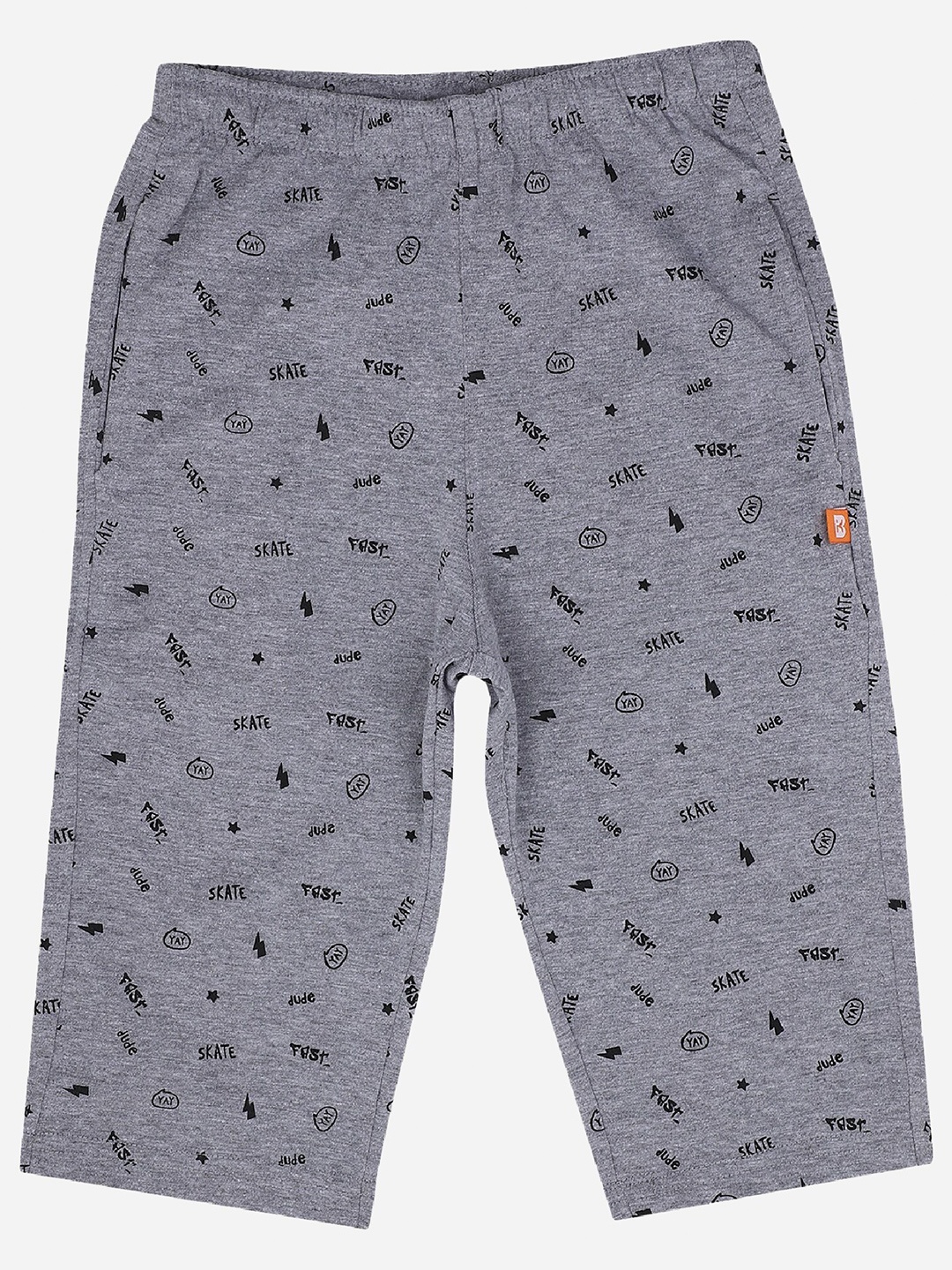 

Bodycare Kids Boys Printed Mid-Rise Regular Fit Cotton Capris, Grey melange