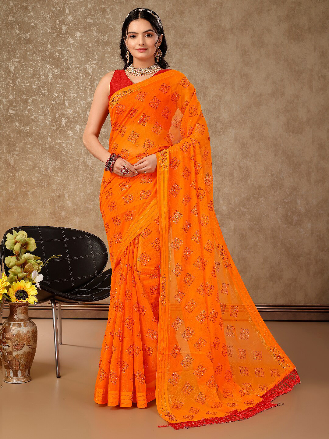 

Mitera Ethnic Motifs Printed Pure Chiffon Saree, Yellow