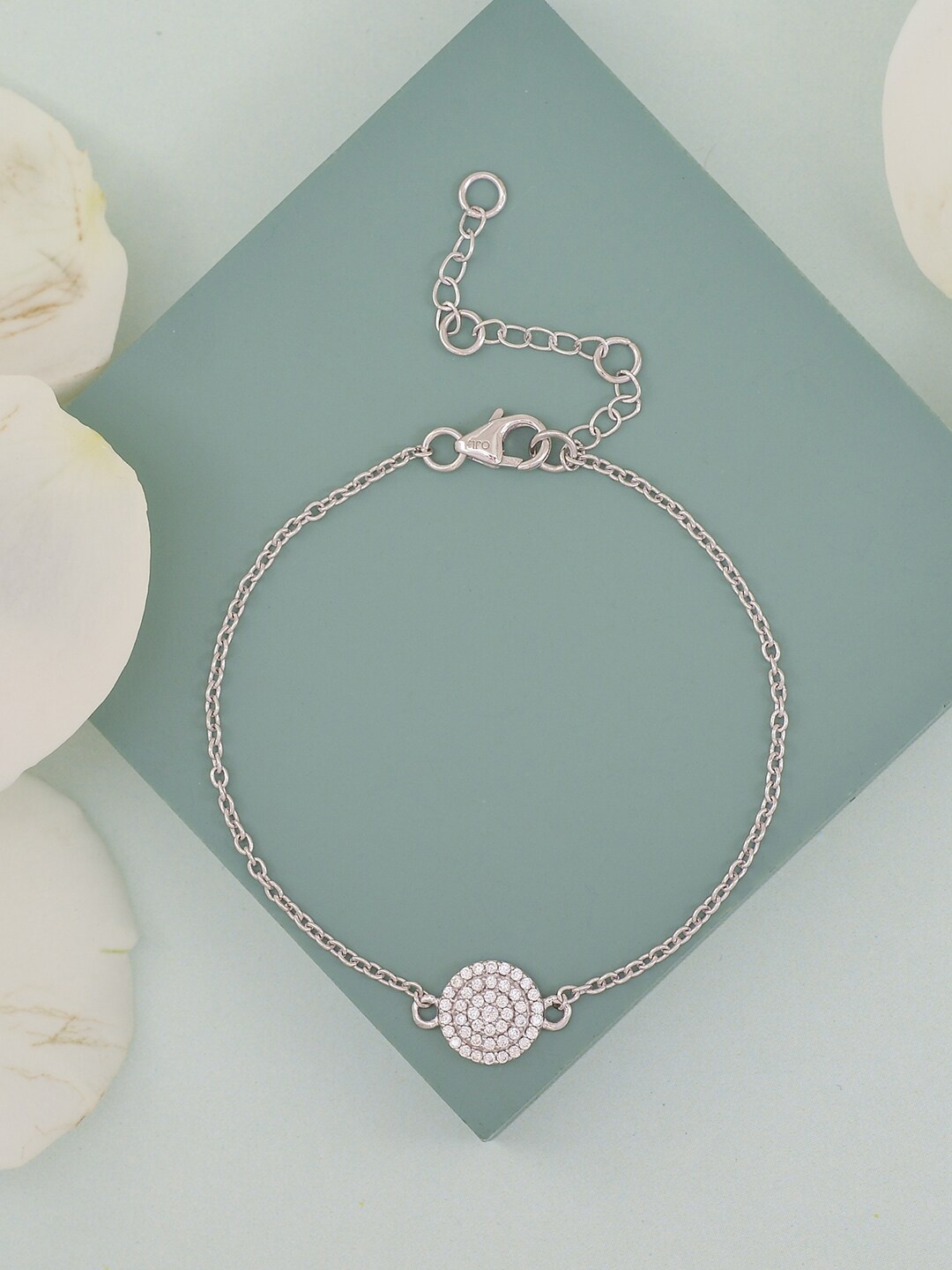 

Ornate Jewels 925 Sterling Silver American Diamond Cluster Bracelet