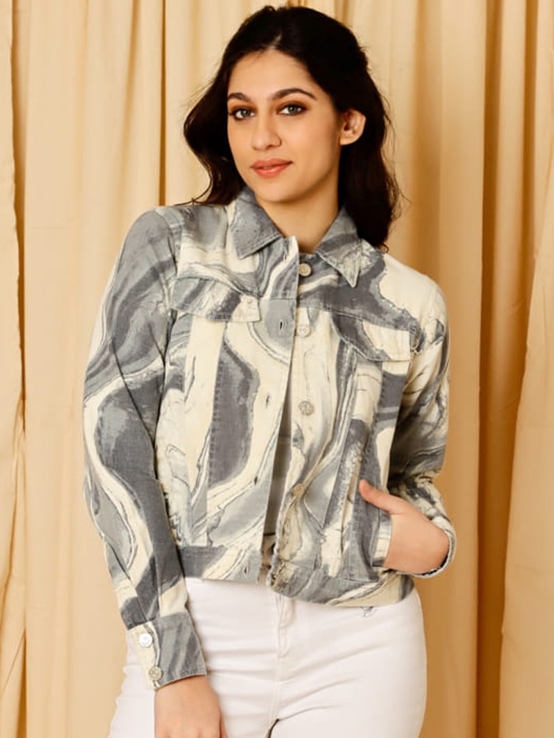 

ELEVEN.O.ONE Abstract Printed Tailored Jacket, White