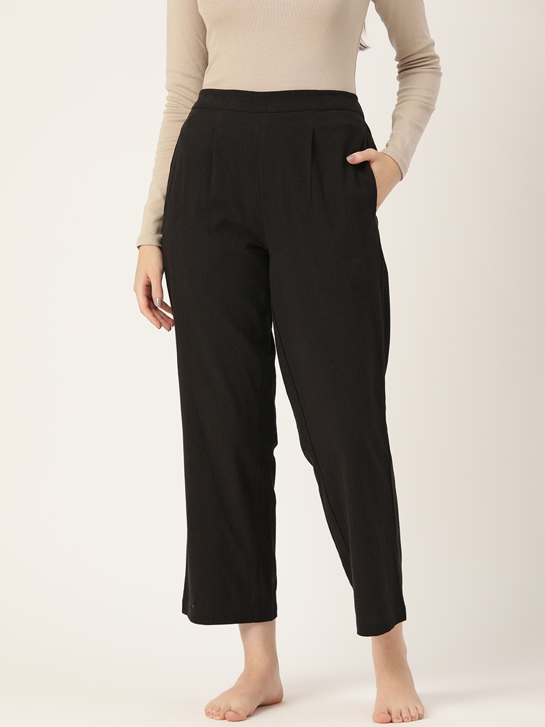 

ETC Women Solid Mid-Rise Lounge pants, Black
