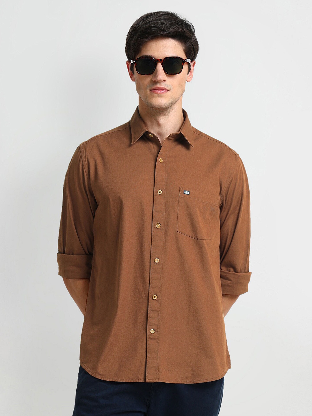 

Arrow Sport Spread Collar Curved Cotton Slim Fit Casual Shirt, Orange