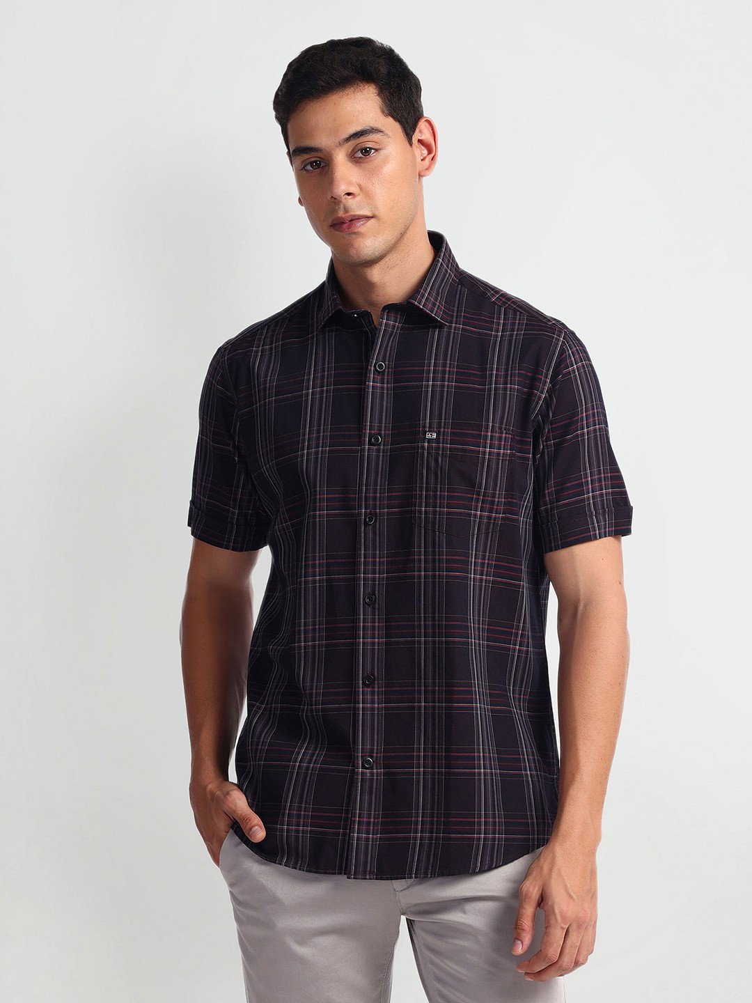 

Arrow Sport Tartan Checked Twill Cotton Casual Shirt, Purple