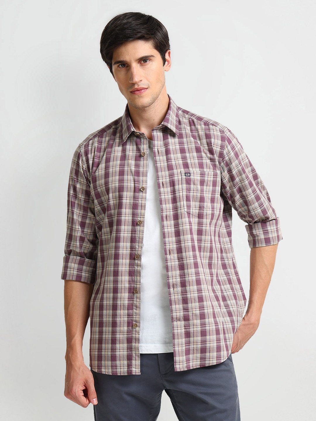 

Arrow Sport Slim Fit Tartan Checked Cotton Casual Shirt, Purple