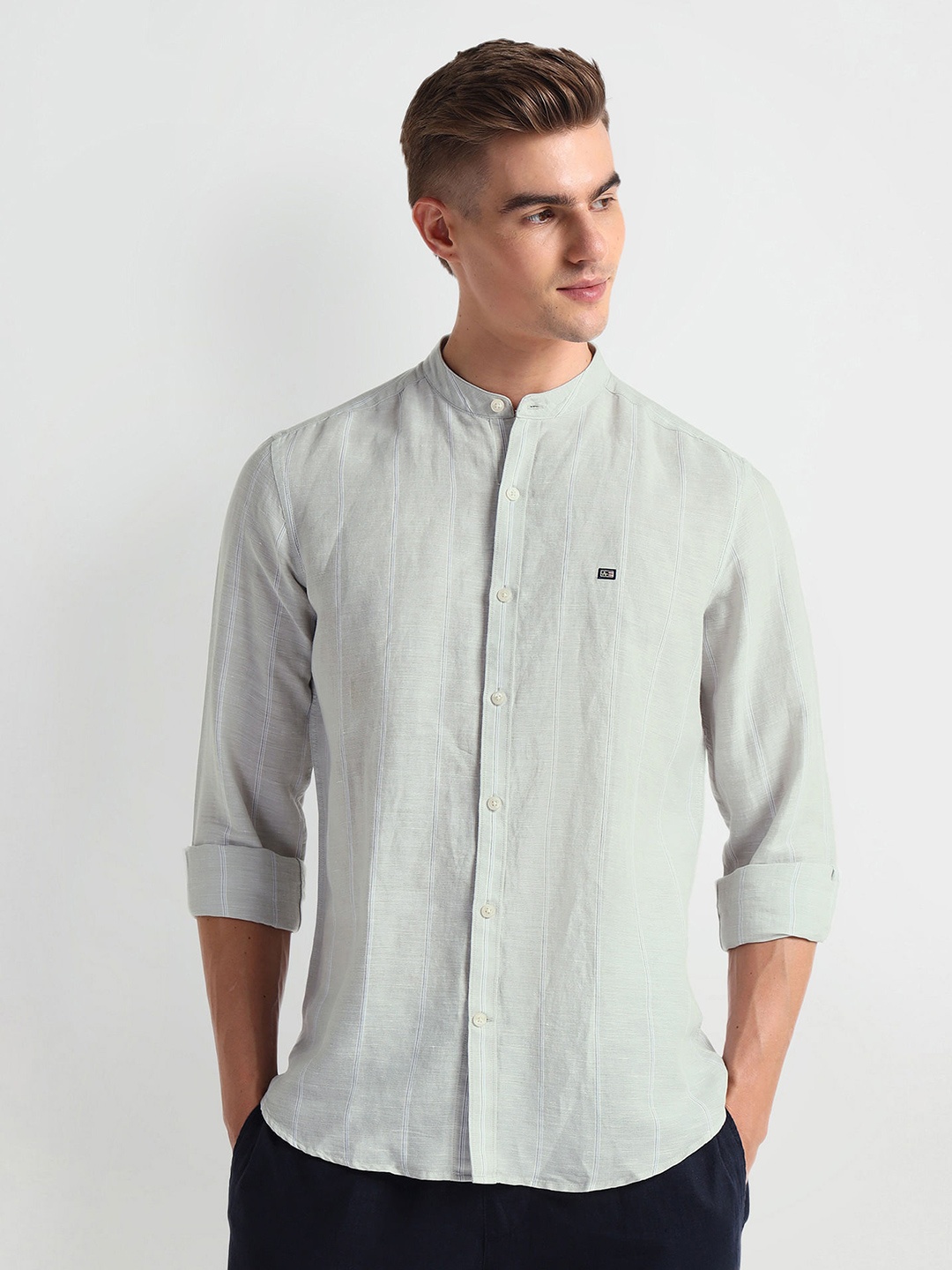 

Arrow Sport Slim Fit Vertical Striped Linen Shirt, Green