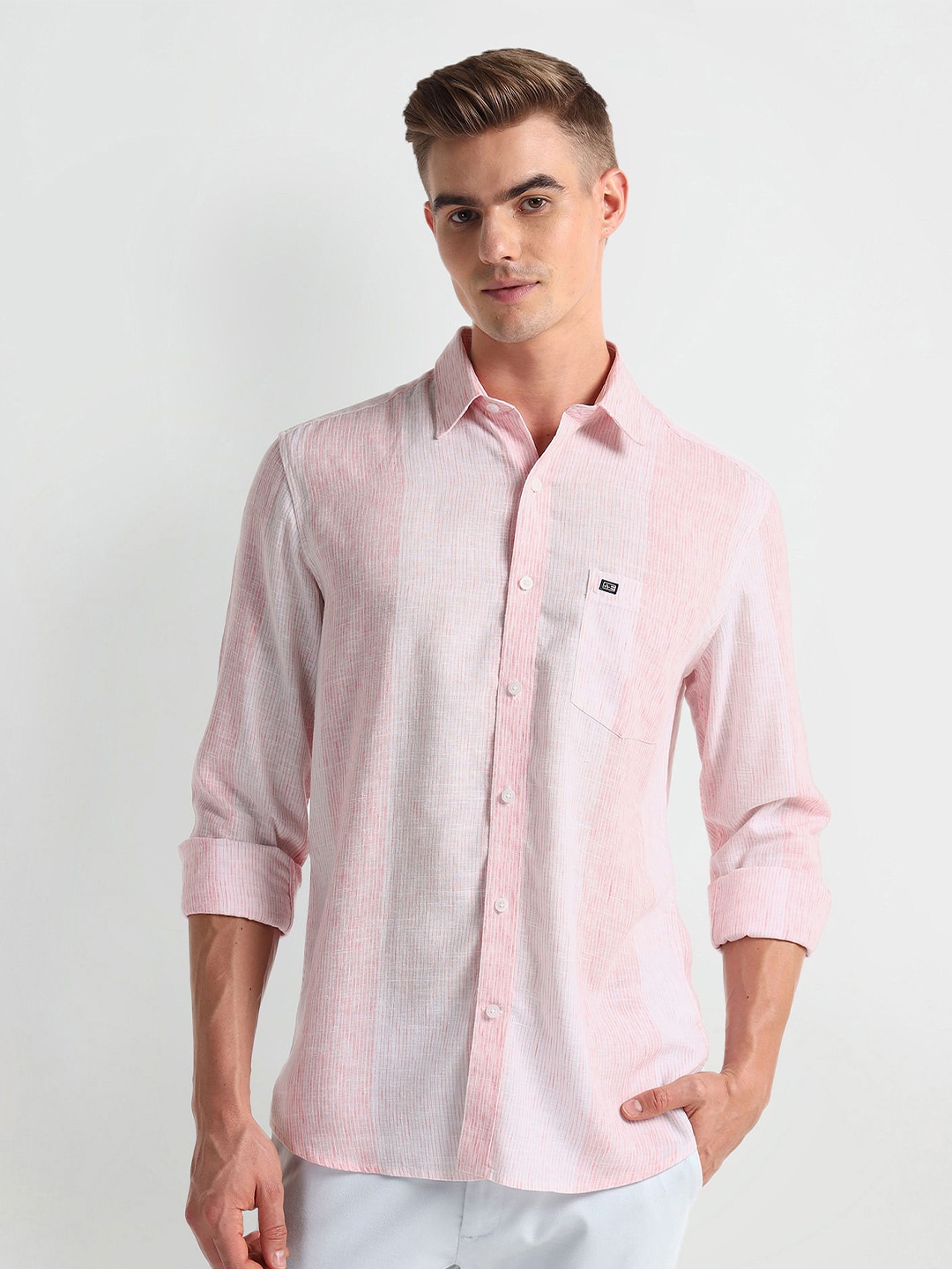 

Arrow Sport Spread Collar Curved Cotton Slim Fit Casual Shirt, Pink