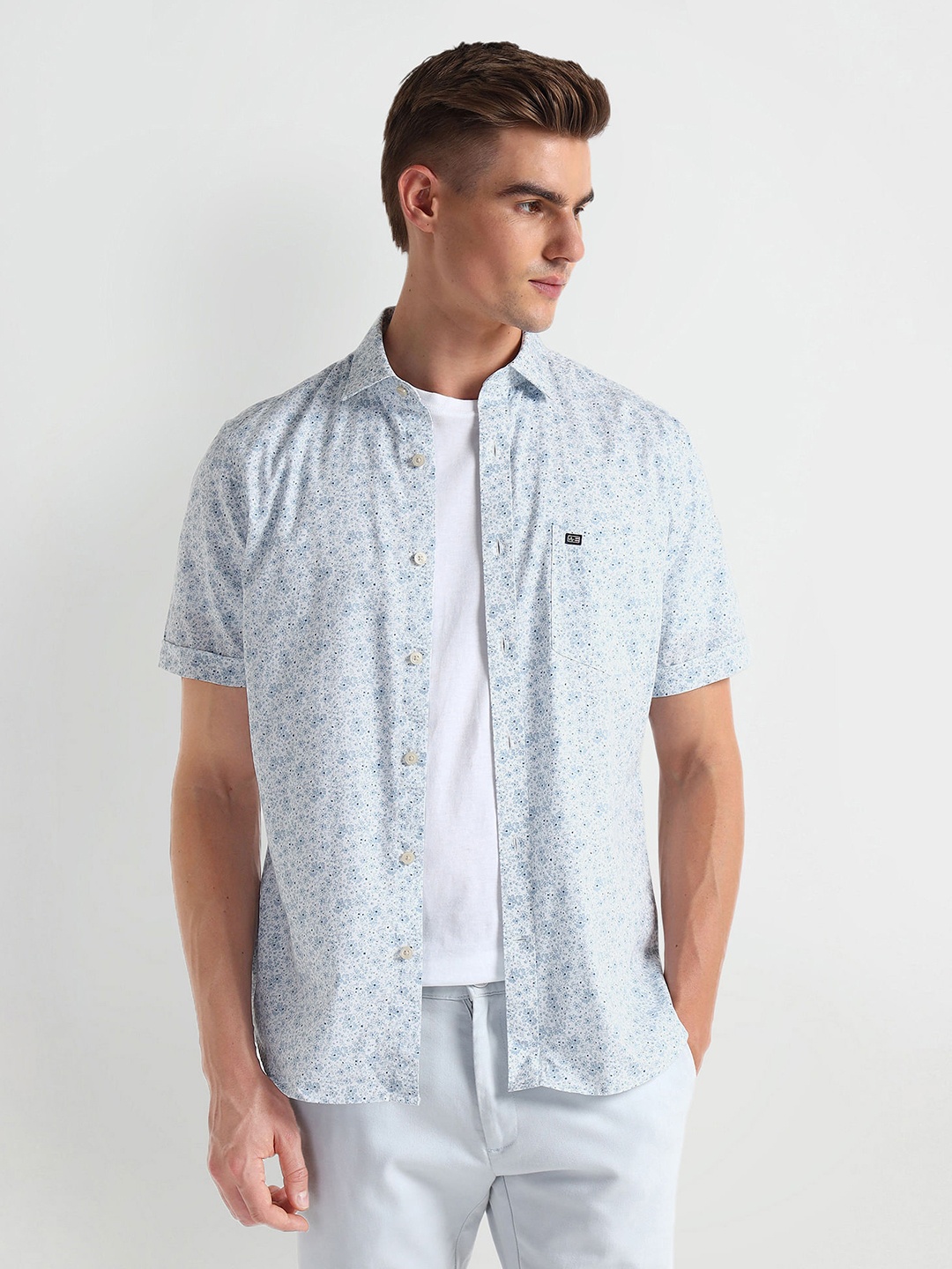 

Arrow Sport Men Floral Printed Spread Collar Cotton Casual Shirt, Blue