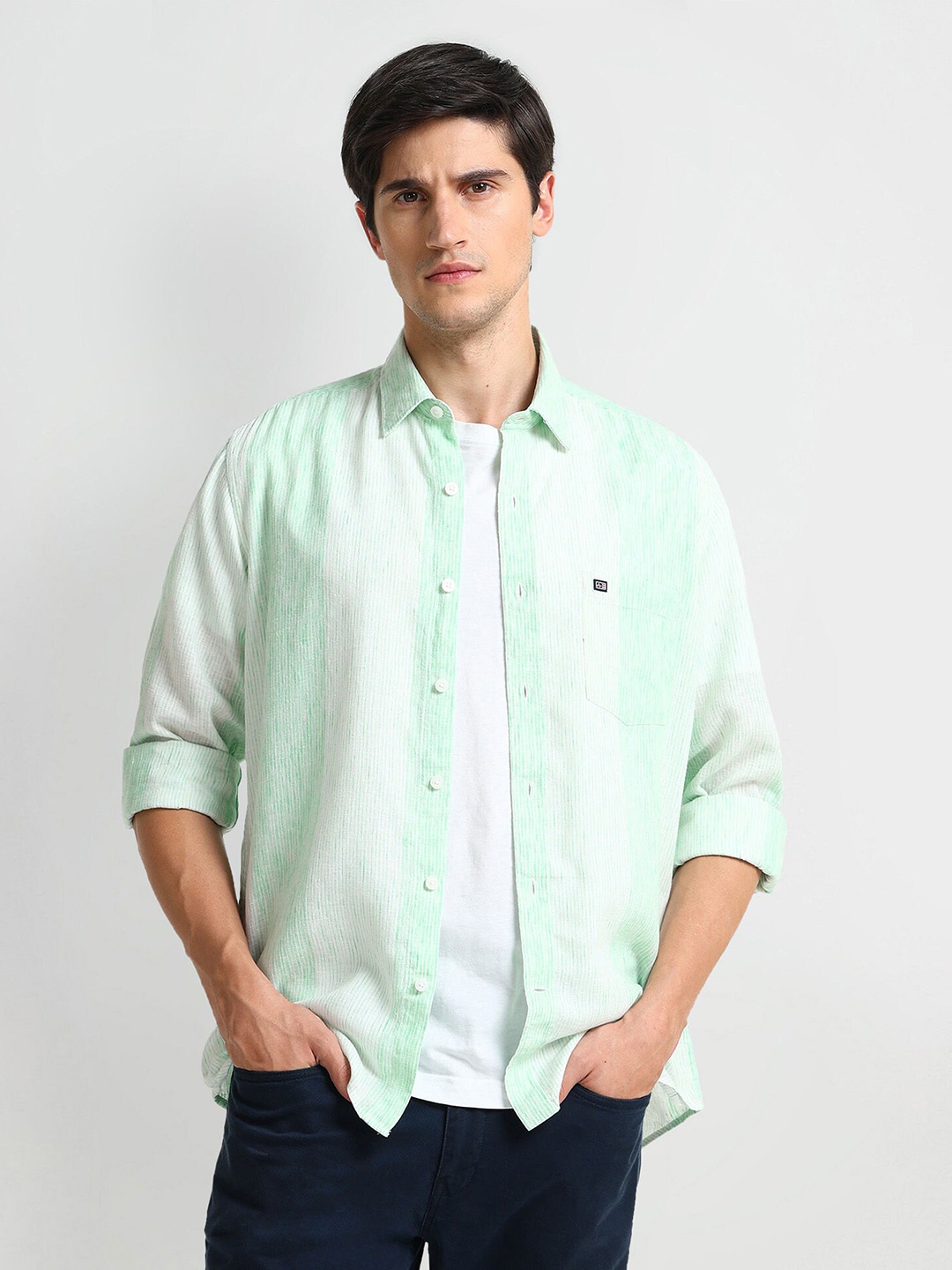 

Arrow Sport Slim Fit Vertical Striped Cotton Casual Shirt, Green