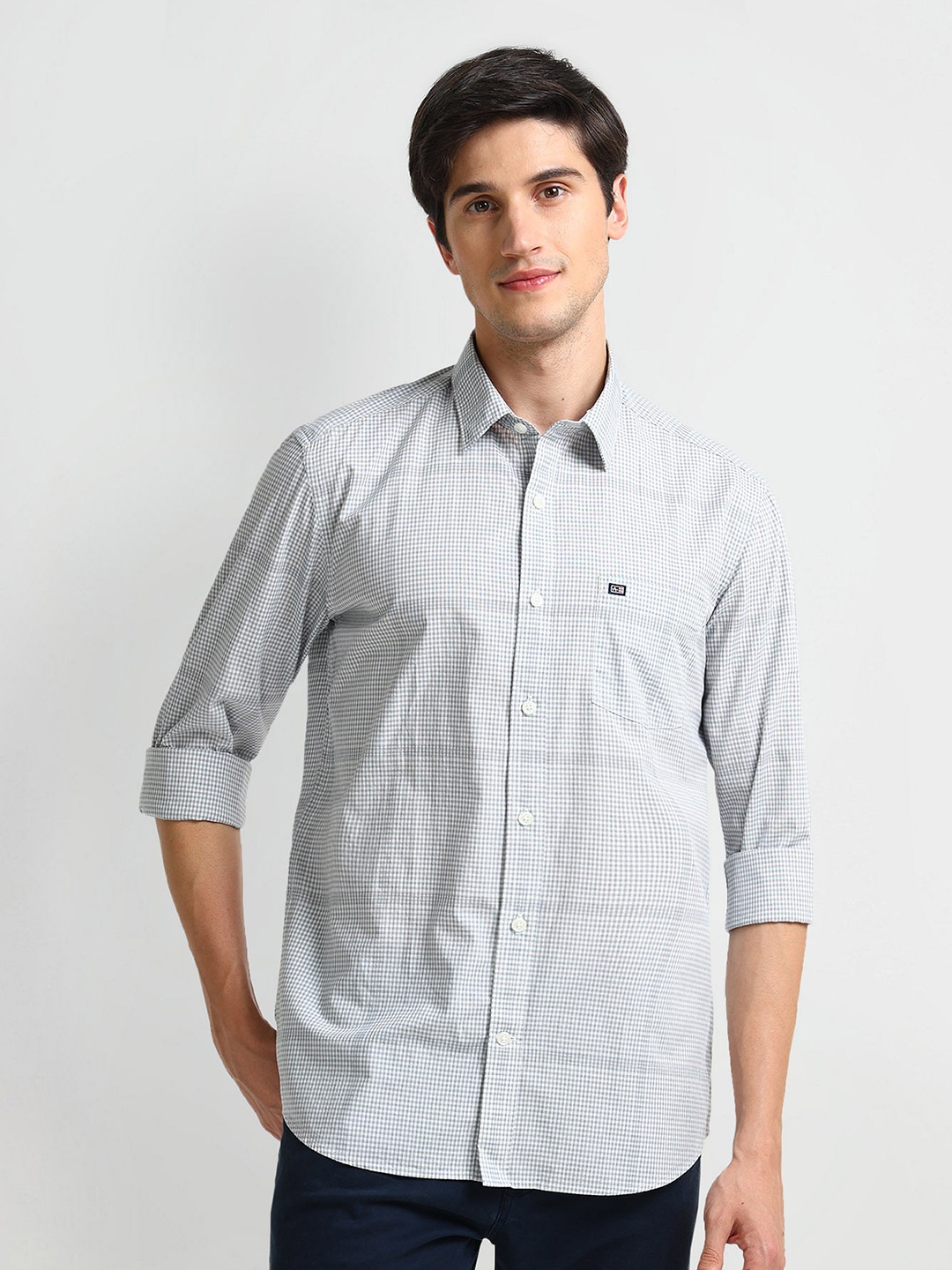 

Arrow Sport Slim Fit Windowpane Checked Cotton Twill Shirt, Grey