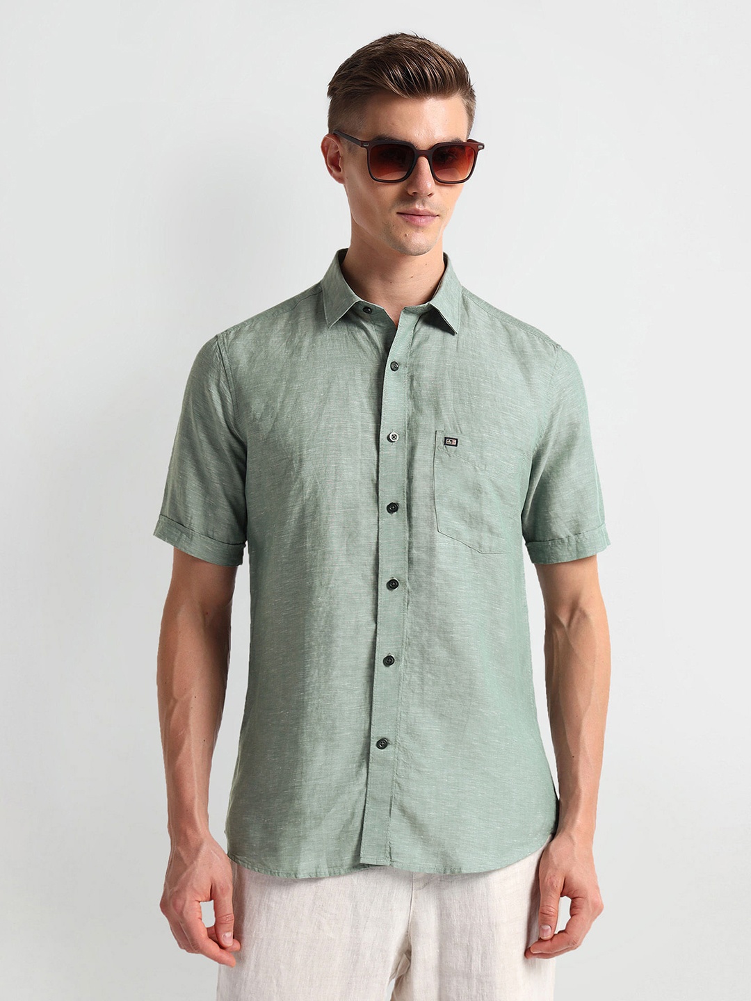 

Arrow Sport Short Sleeve Linen Shirt, Green