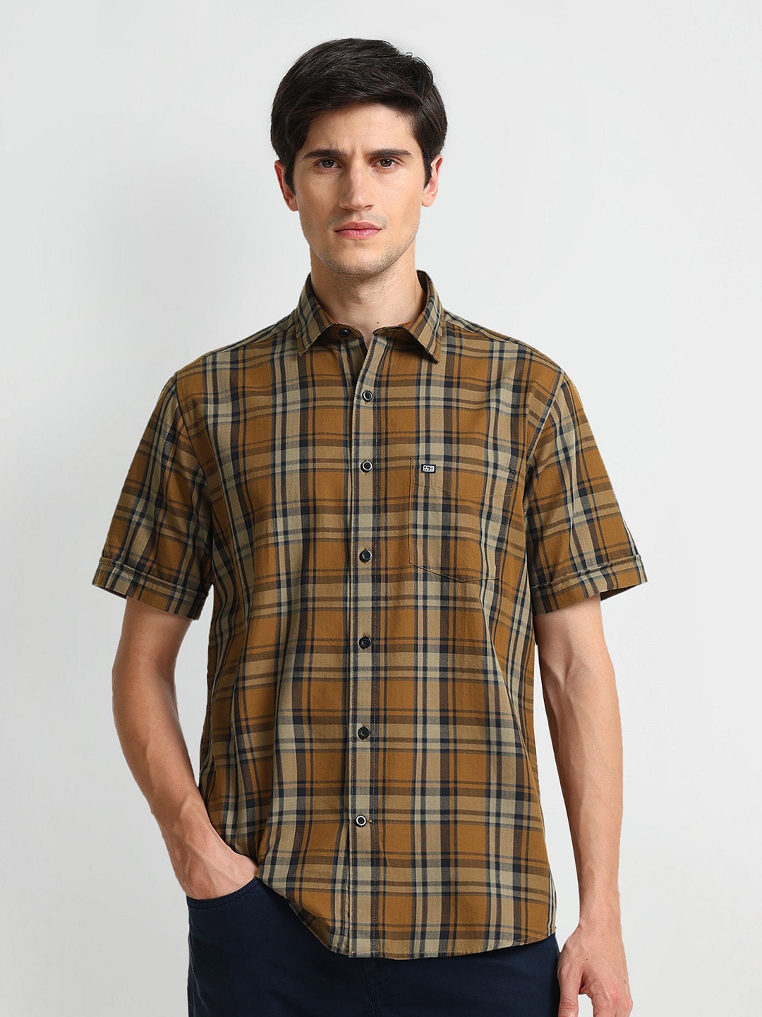 

Arrow Sport Tartan Checked Cotton Shirt, Brown